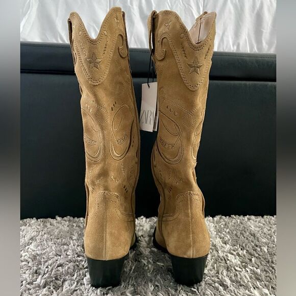 NWT Zara Embroidered Suede Boots - Picture 9 of 12